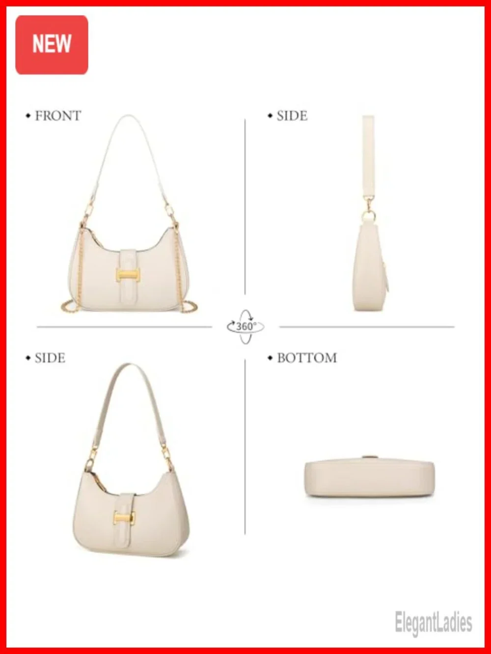 Small Vegan Leather Hobo Handbag with Removable Strap, Crescent Shoulder Bag
